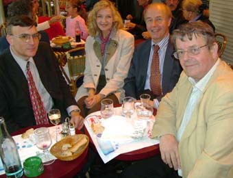 Georges Theil with his former attorney Eric Delcroix, translator Guillaume Fabien and Lady Michle Renouf